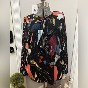 Women’s Isle by Melis Kazan Abstract Print Blouse with Ties size Medium